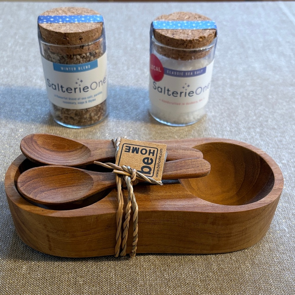 be HOME Wood Salt Cellar with Spoons + Sea Salt Gift Set